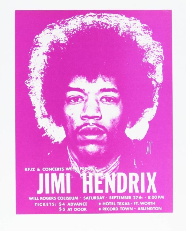 1969 Jimi Hendrix Will Rogers Coliseum Handbill Near Mint 87