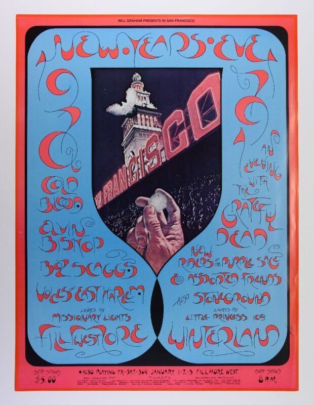 1970 BG-263 Grateful Dead New Years Eve Fillmore West & Winterland Poster Extra Fine 61