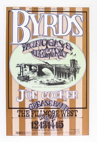 1969 BG-177 The Byrds Joe Cocker Fillmore West Poster Near Mint 85