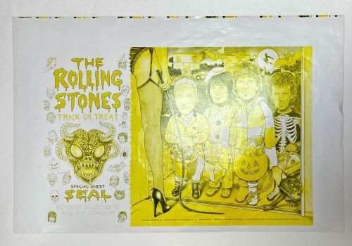 1994 BGP-100 Rolling Stones Oakland Stadium Halloween Uncut Yellow Pass Proof Poster Excellent 79