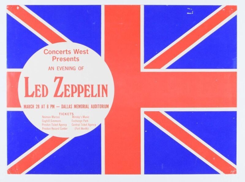 1970 Led Zeppelin Dallas Memorial Auditorium Handbill Excellent 71