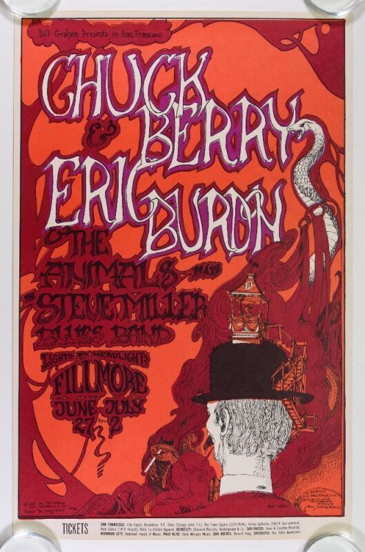 1967 BG-70 Chuck Berry Eric Burdon Fillmore Auditorium Poster Near Mint 85