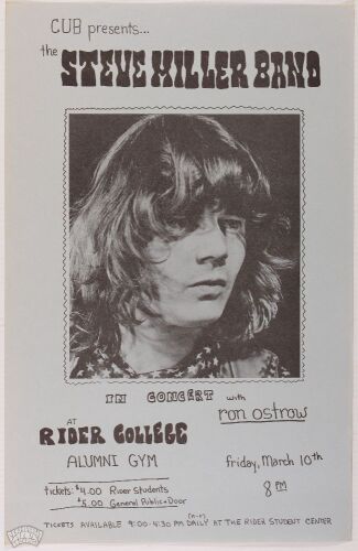 1972 Steve Miller Band Rider College Lawrence Poster Near Mint 89