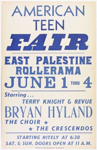 1967 Terry Knight Revue Bryan Hyland The Choir East Palestine Rollerama Poster Extra Fine 67