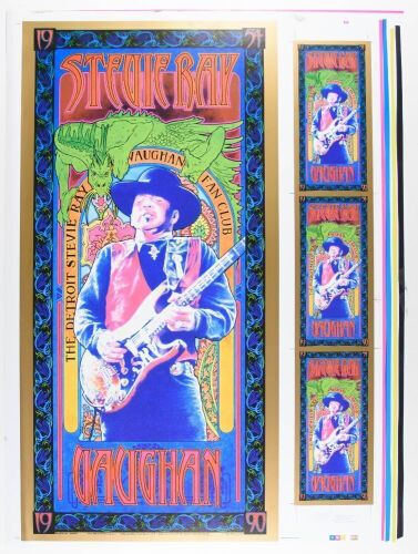 2001 Bob Masse Stevie Ray Vaughan Fan Club Uncut Proof Signed Masse Poster Near Mint 87