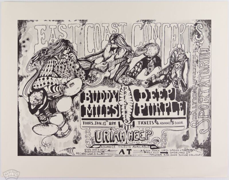 1972 Buddy Miles Deep Purple Hollywood Sportatorium Poster Near Mint 81