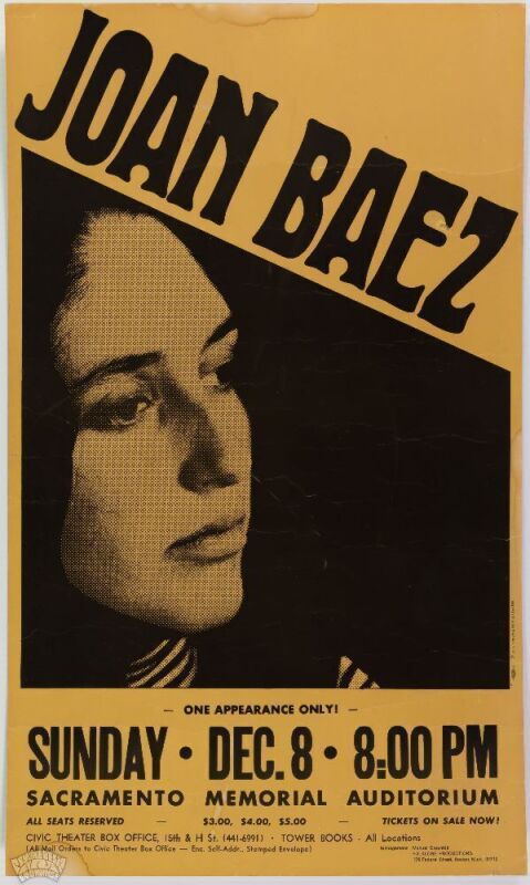 1968 Joan Baez Sacramento Memorial Auditorium Cardboard Poster Extra Fine 67