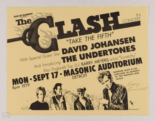 1979 Gary Grimshaw The Clash Masonic Auditorium Detroit Signed Grimshaw Handbill Mint 91