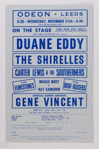 1963 Gene Vincent Duane Eddy The Shirelles The Odeon Leeds Ticket Order Form Handbill Excellent 79