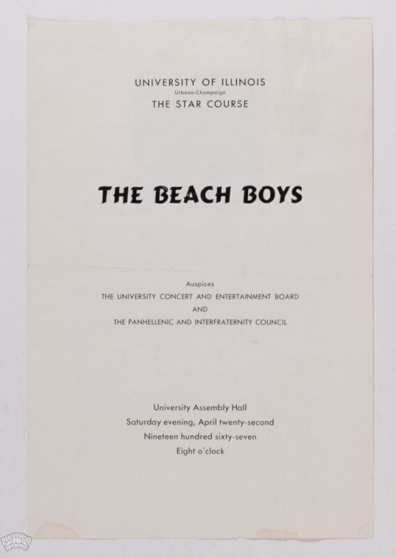 1967 The Beach Boys University Of Illinois Assembly Hall Double Sided Handbill Program Extra Fine 69