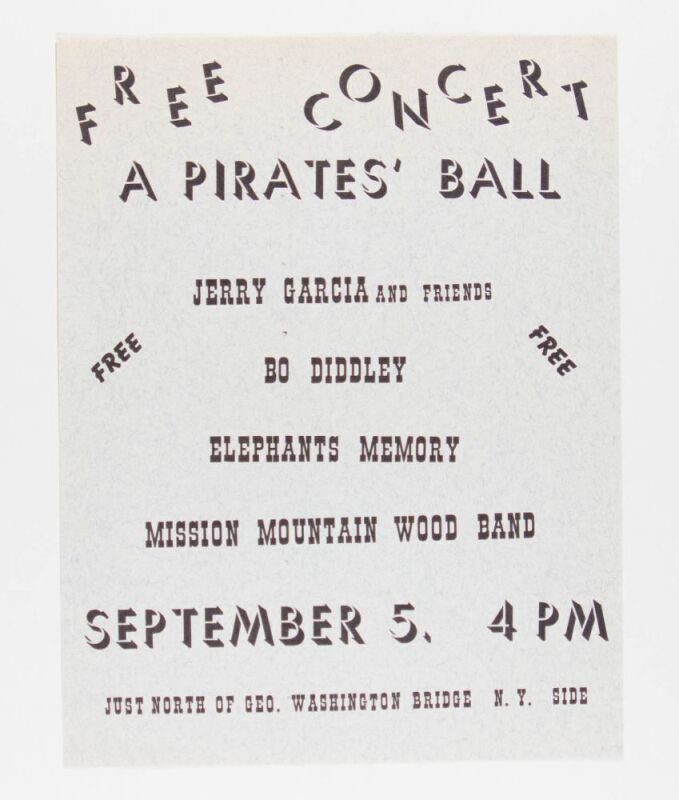 1973 Jerry Garcia & Friends Bo Diddley Hells Angels A Pirate's Ball SS Bay Belle Handbill Near Mint 87