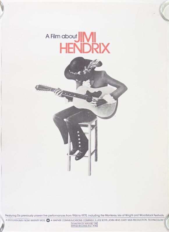 1973 Jimi Hendrix Documentary A Film About Jimi Hendrix Theatrical Poster Excellent 77