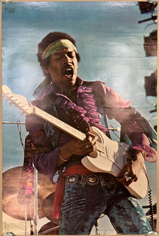 1969 Jimi Hendrix NorCal Folk Rock Festival Headshop Poster Excellent 75