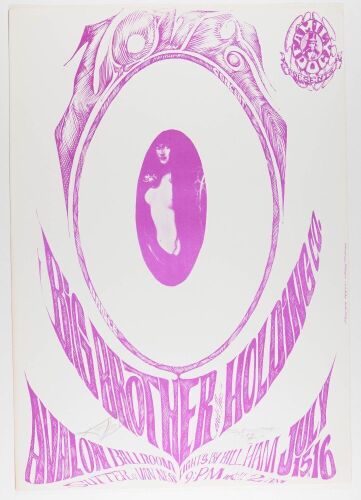 1966 FD-17A Love Big Brother Avalon Ballroom Signed Kelley & Mouse Poster Near Mint 85