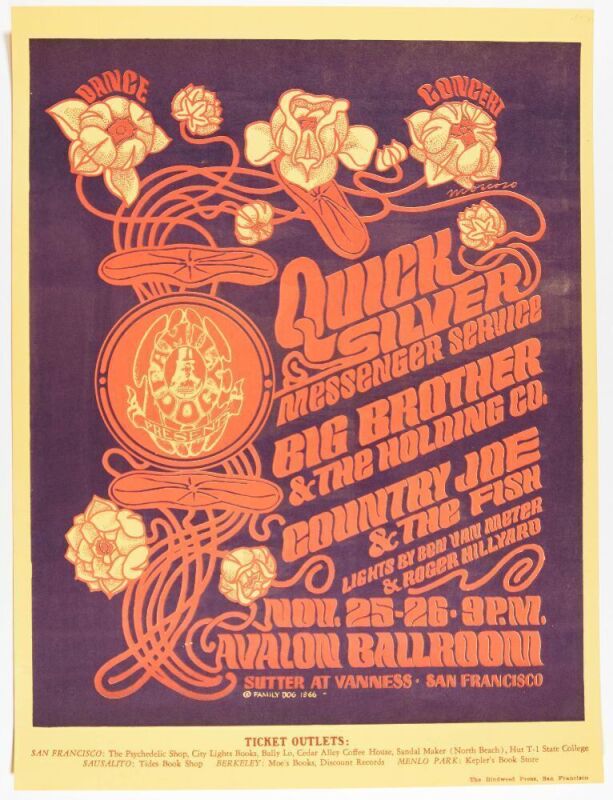 1966 FD-36 Big Brother Janis Joplin Quicksilver Avalon Ballroom Poster Near Mint 85