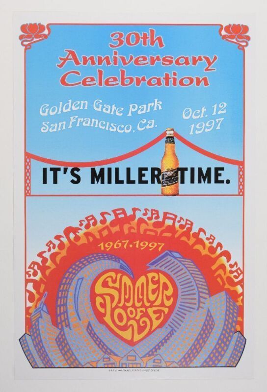 1997 Miller Beer 30th Anniversary Summer of Love Golden Gate Park Near Mint 89