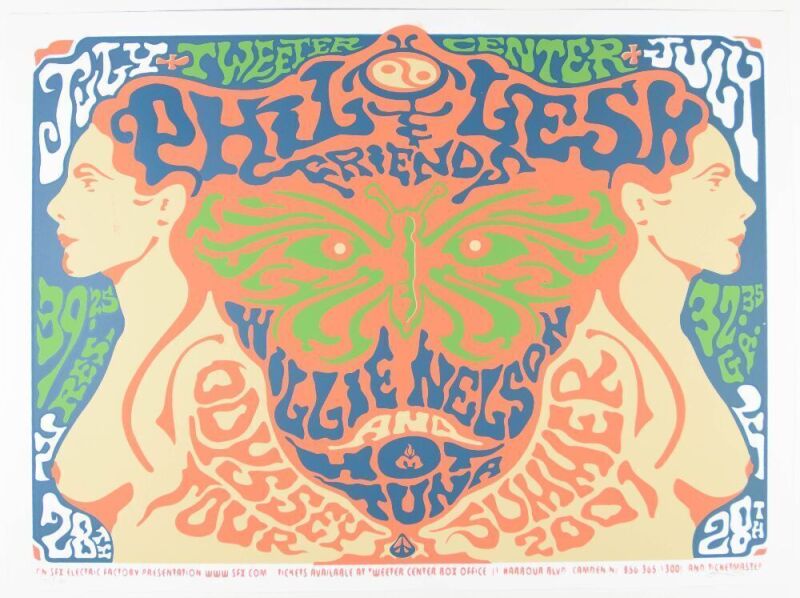 2001 Phil Lesh & Friends Willie Nelson Hot Tuna The Tweeter Center Camden LE Signed Caerbert Poster Near Mint 89