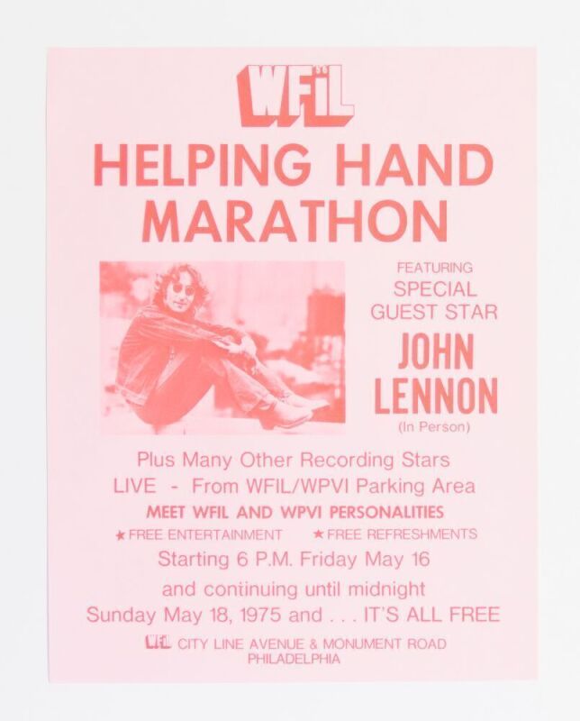 1975 John Lennon Helping Hand Marathon Philadelphia Flyer Near Mint 89