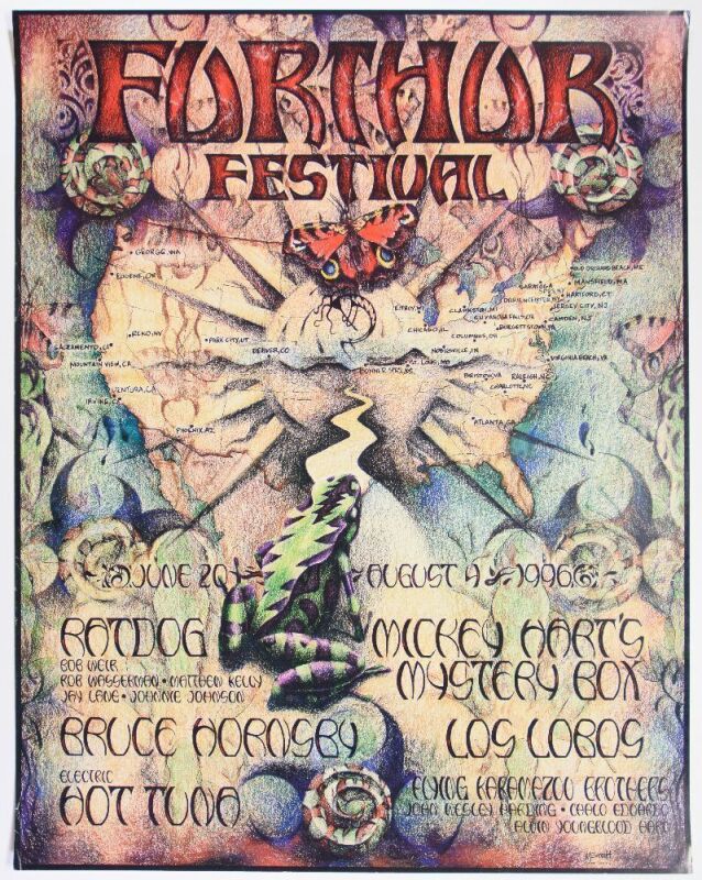 1996 Michael Everett Ratdog Hot Tuna Bruce Hornsby Los Lobos Furthur Festival Poster Excellent 75