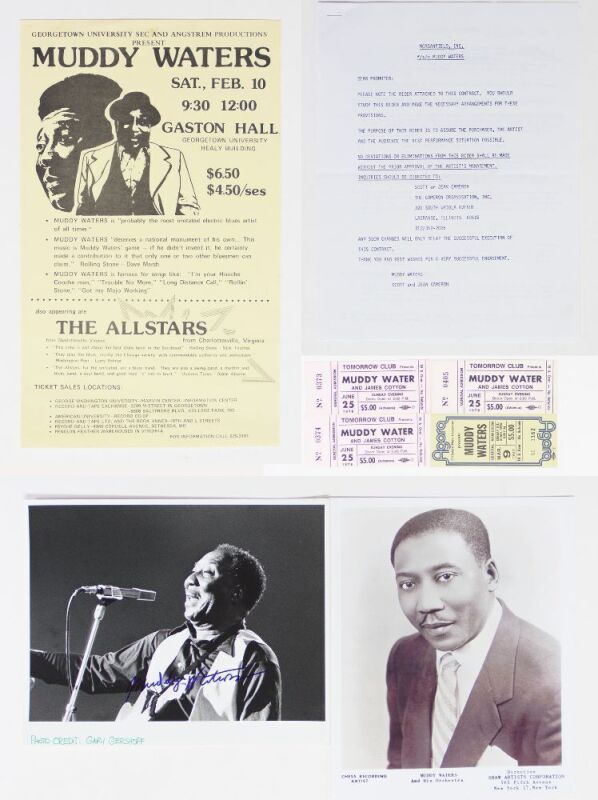 Collection of Muddy Waters Vintage Items Poster Tickets Photographs Concert Contract Rider