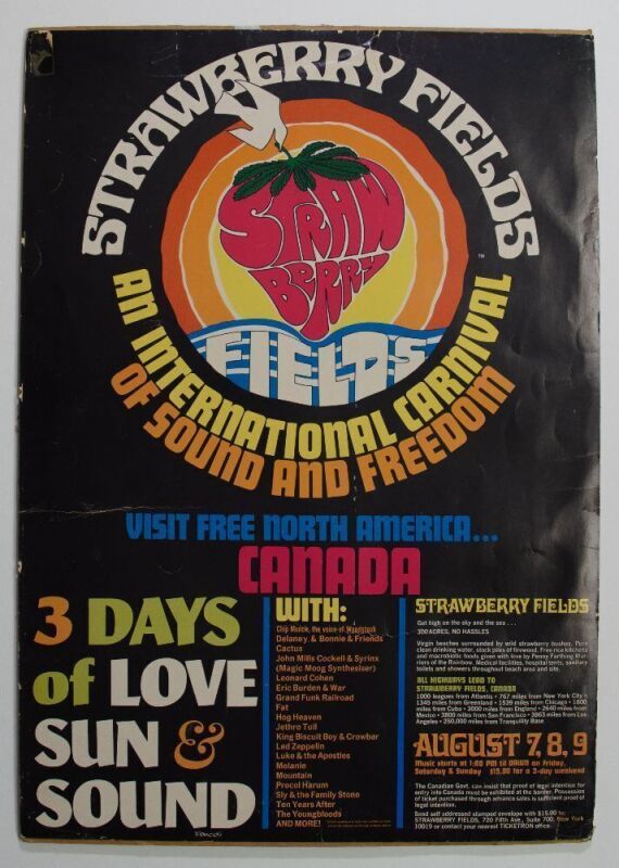 1970 Led Zeppelin Jethro Tull Mountain The Strawberry Fields Festival Ontario Poster Fine 59