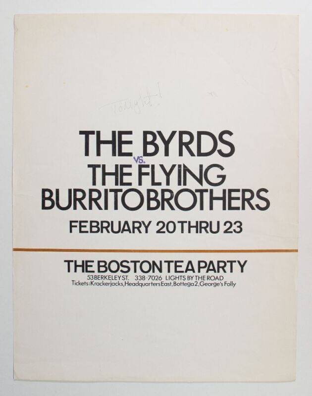 1969 The Byrds The Flying Burrito Brothers The Boston Tea Party Poster Extra Fine 65