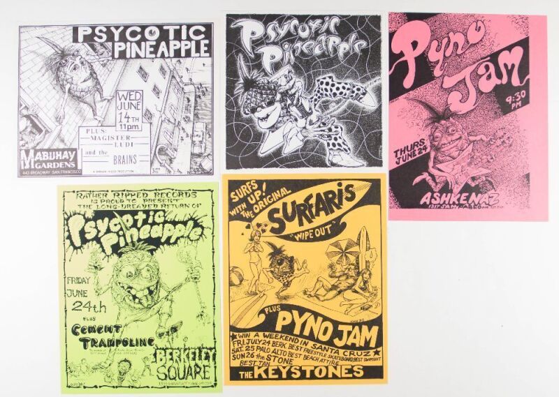 Lot of 5 John Seabury Psycotic Pineapple Vintage Punk Signed Seabury Flyers & Handbills