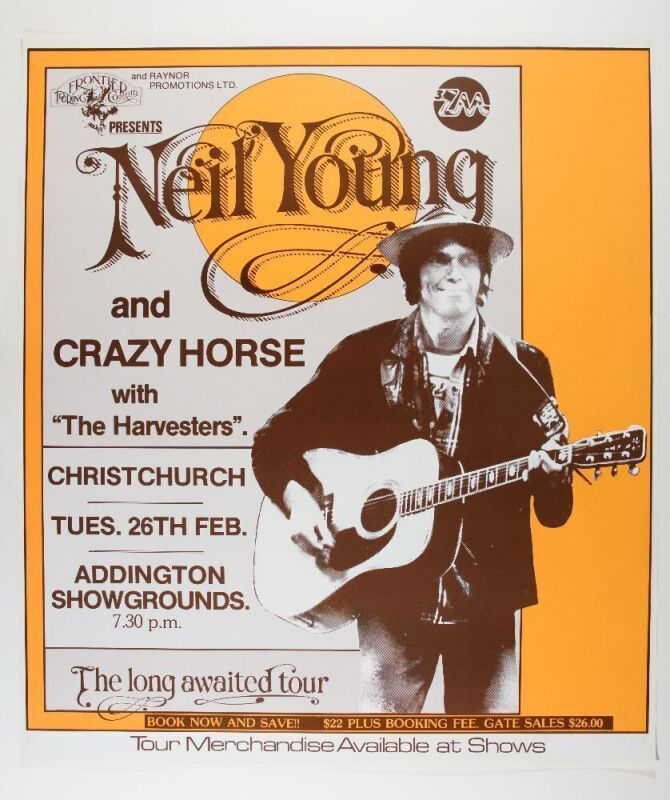 1985 Neil Young & Crazy Horse Addington Showgrounds Christchurch New Zealand Poster Near Mint 87