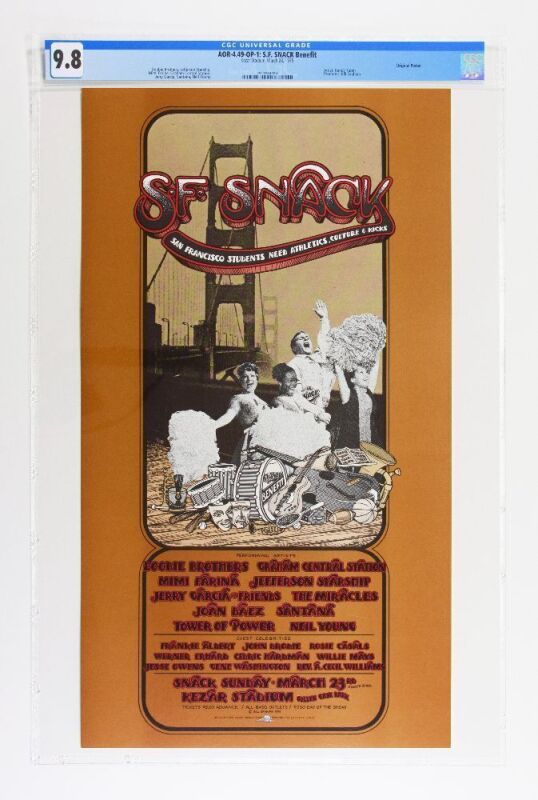 1975 AOR-4.49 Jerry Garcia Neil Young Doobie Brothers Snack Benefit Kezar Stadium Poster CGC 9.8