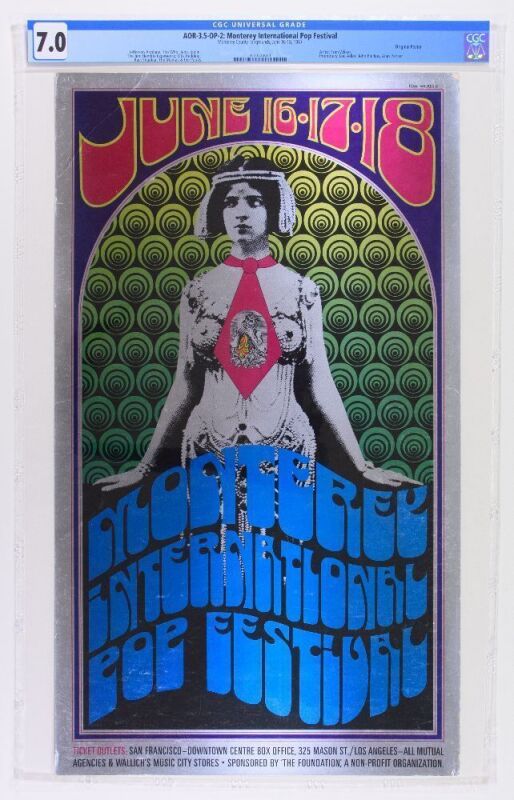 1967 AOR-3.5 The Monterey International Pop Festival OP2 Original Foil Poster CGC 7.0