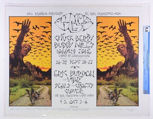 1970 BG-250 Chuck Berry Buddy Miles Eric Burdon & War Fillmore West Poster CGC 9.4