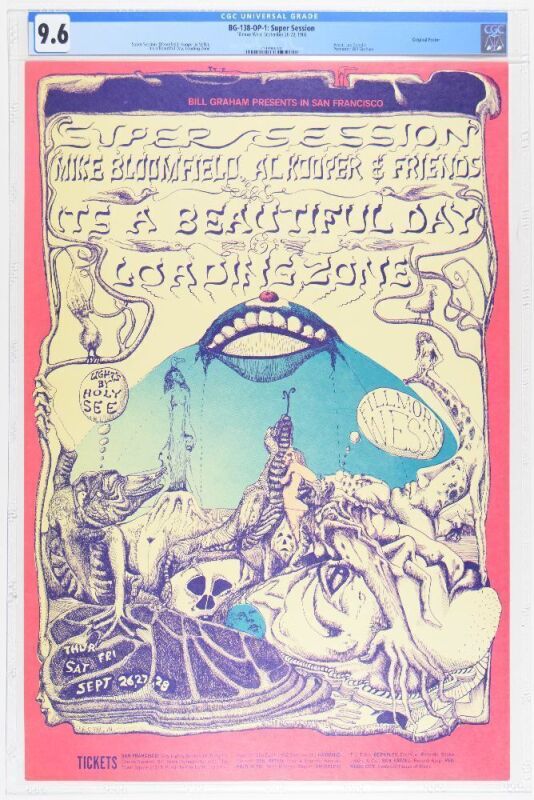 1968 BG-138 Mike Bloomfield Al Kooper Super Session Fillmore West Poster CGC 9.6