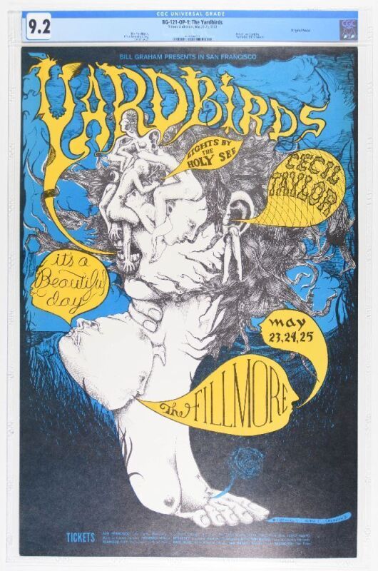 1968 BG-121 The Yardbirds It’s a Beautiful Day Fillmore Auditorium Poster CGC 9.2