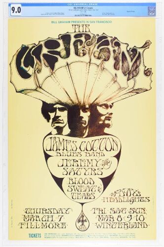 1968 BG-110 Cream Fillmore Auditorium & Winterland RP2 Poster CGC 9.0