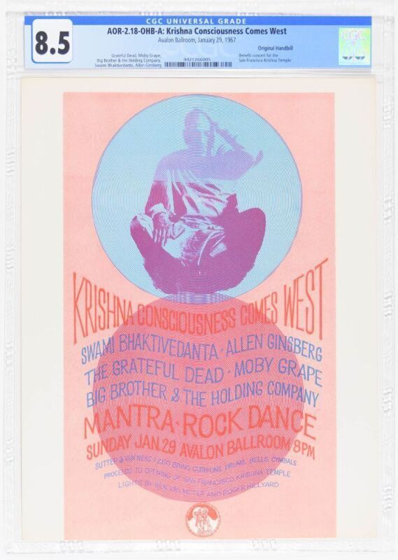 1967 AOR-2.18 Grateful Dead Allen Ginsberg Big Brother Avalon Ballroom Handbill CGC 8.5