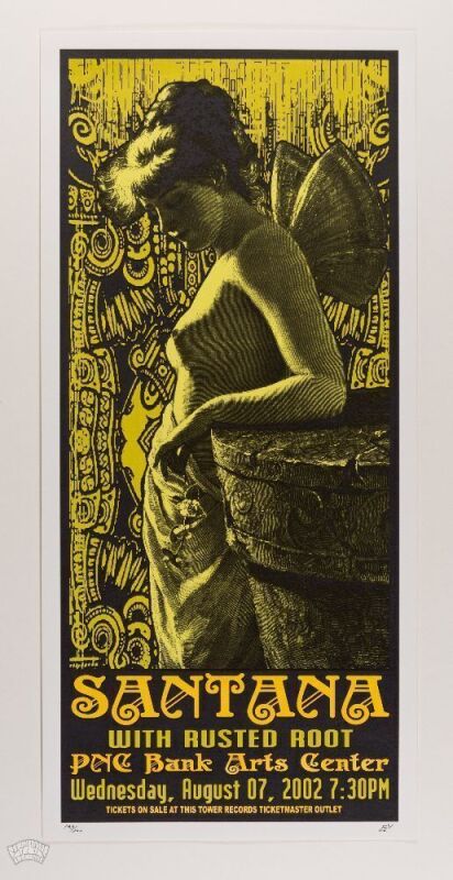 2002 Santana Rusted Root PNC Bank Arts Center LE Signed Benge Poster Near Mint 83