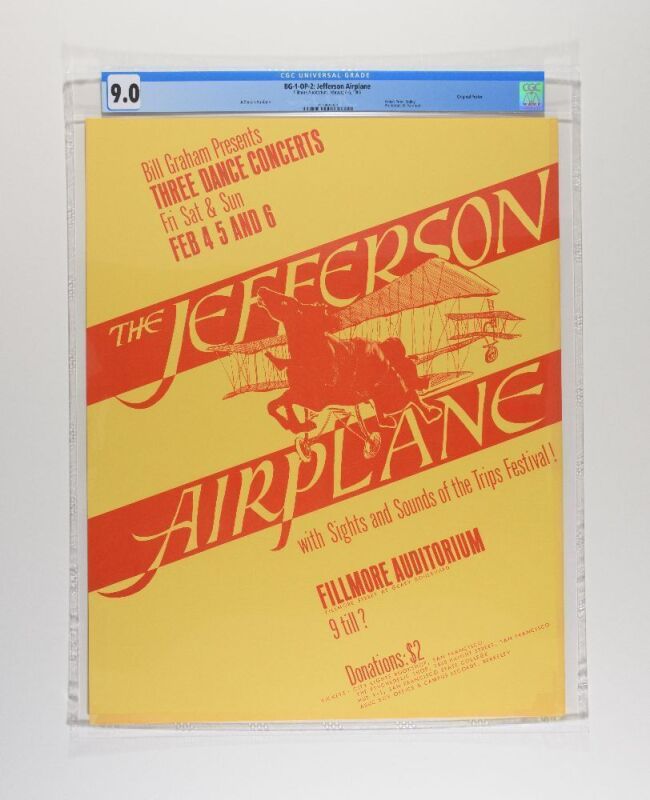 1966 BG-1 Jefferson Airplane Fillmore Auditorium Original Printing Poster CGC 9.0