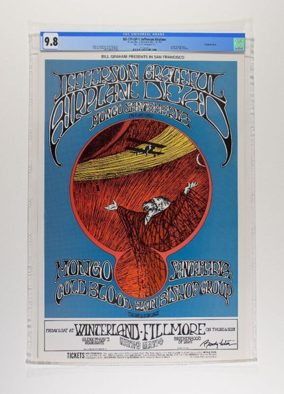 1969 BG-171 Grateful Dead Jefferson Airplane Fillmore West Signed Tuten Poster CGC 9.8