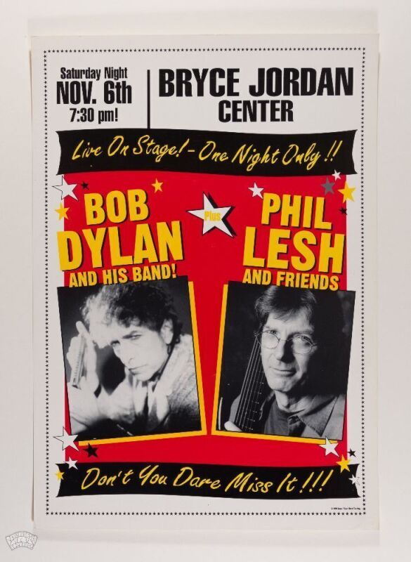 1999 Bob Dylan Phil Lesh Bryce Jordan Center Poster Near Mint 85