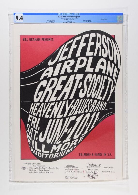 1966 BG-10 Jefferson Airplane Great Society Fillmore Auditorium Signed Wilson Poster CGC 9.4