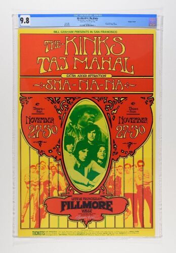 1969 BG-204 The Kinks Taj Mahal Fillmore West Signed Tuten Poster CGC 9.8