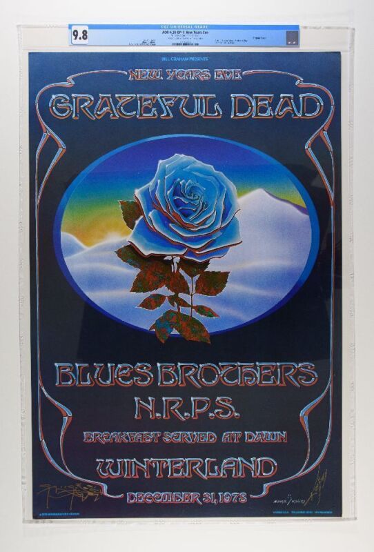 1978 AOR-4.38 Grateful Dead Winterland NYE Blue Rose Signed Kelley & Mouse Poster CGC 9.8