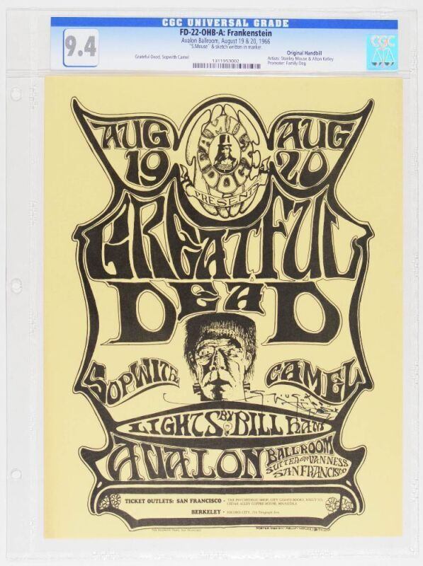 1966 FD-22 Grateful Dead Sopwith Camel Avalon Ballroom Signed Mouse Handbill CGC 9.4