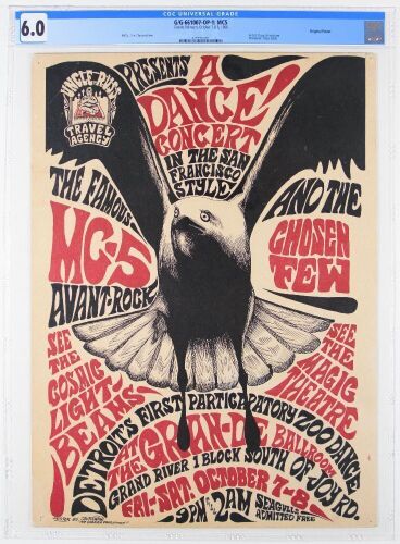 1966 G/G-661007 Gary Grimshaw MC5 Grande Ballroom Detroit Poster CGC 6.0