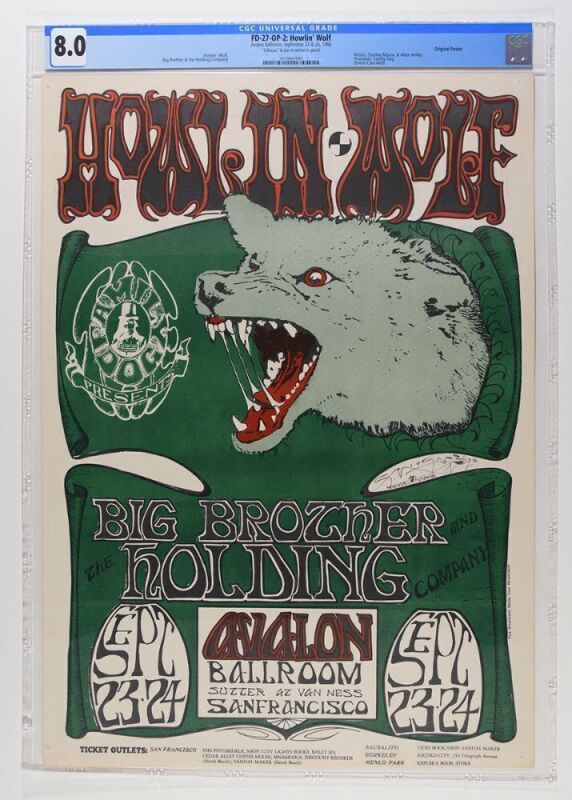 1966 FD-27 Howlin' Wolf Big Brother Avalon Ballroom Signed Mouse Poster CGC 8.0
