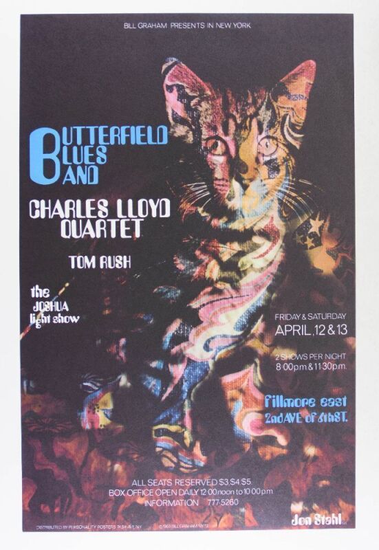 1968 AOR-2.98 Paul Butterfield Charles Lloyd Tom Rush Fillmore East Poster Near Mint 85