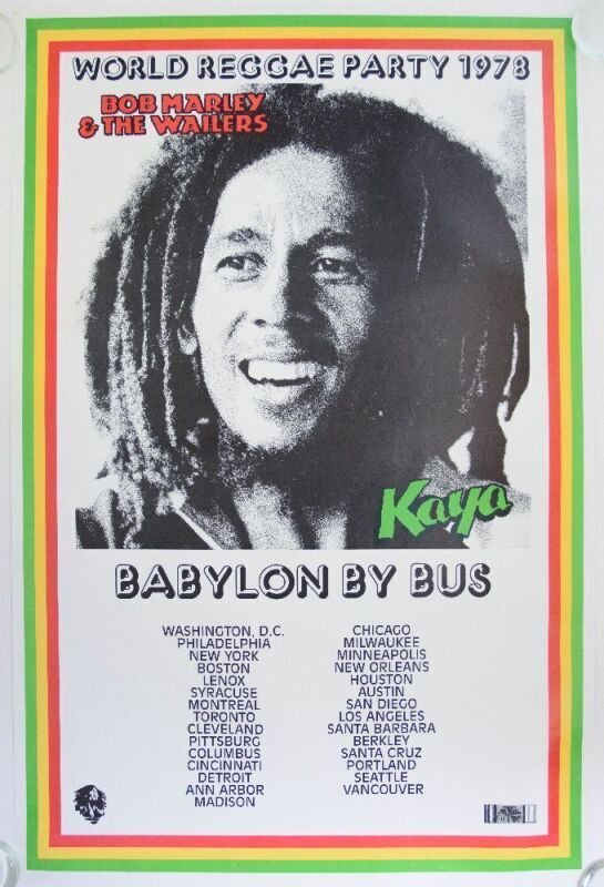 1978 Bob Marley & the Wailers Babylon By Bus Tour Poster Excellent 75