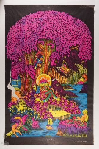 1971 Joe Petagno Magic Forest Saladin Productions Blacklight Headshop Poster Excellent 71