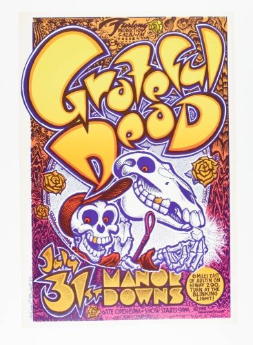 1982 AOR-4.159 Grateful Dead Manor Downs Austin Signed Priest Poster Near Mint 87