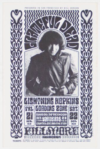 1966 BG-32 Grateful Dead Yardbirds Fillmore Auditorium Handbill Near Mint 87